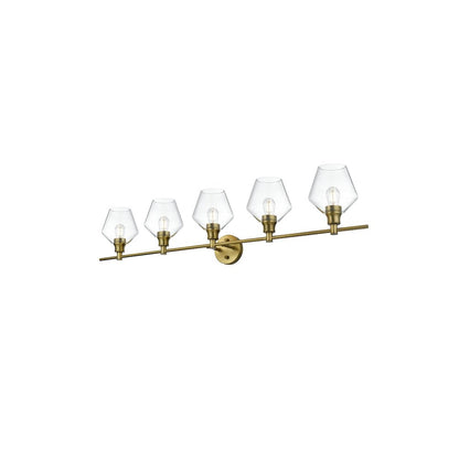 Gene 5 Light Satin Gold and Clear Glass Wall Sconce
