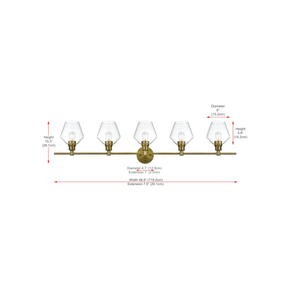 Gene 5 Light Satin Gold and Clear Glass Wall Sconce
