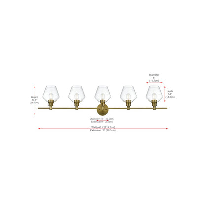 Gene 5 Light Satin Gold and Clear Glass Wall Sconce