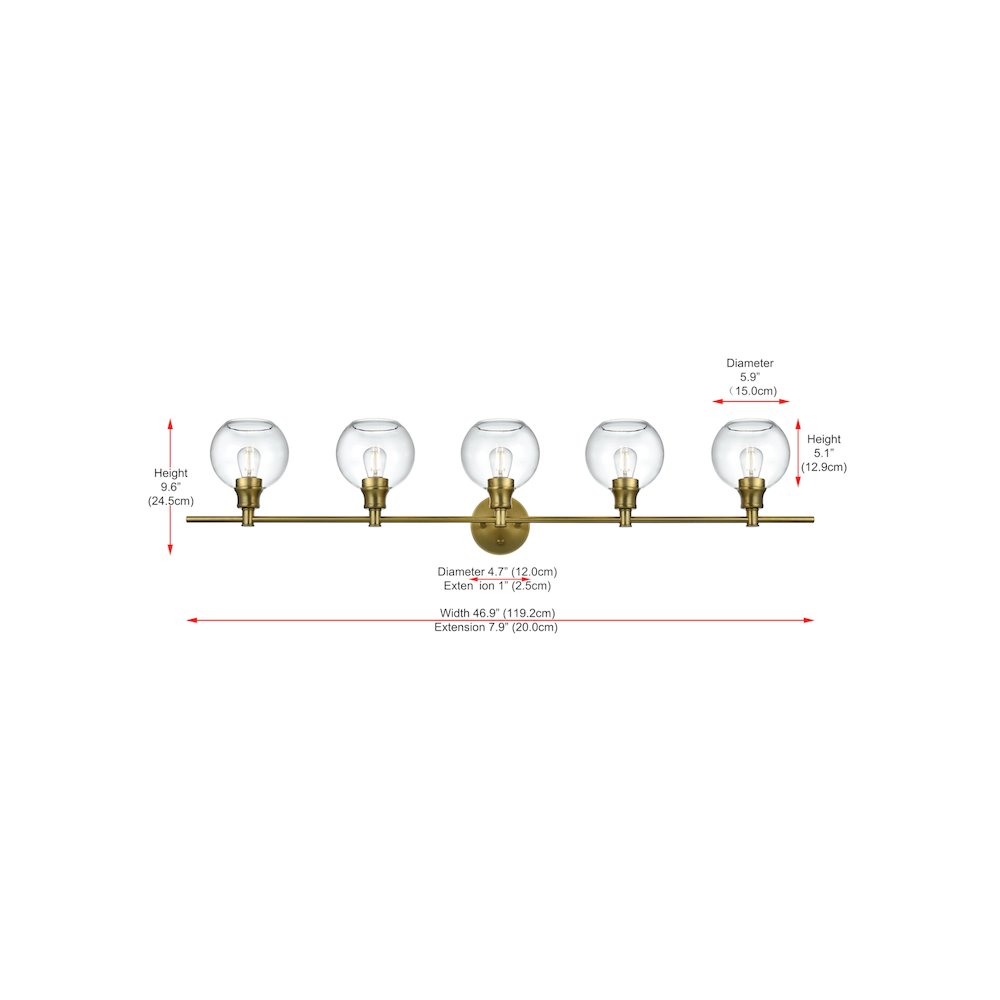 Collier 5 Light Satin Gold and Clear Glass Wall Sconce
