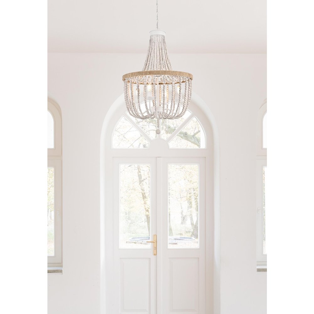 Jolie 20 Inch Beaded Pendant In Antique White