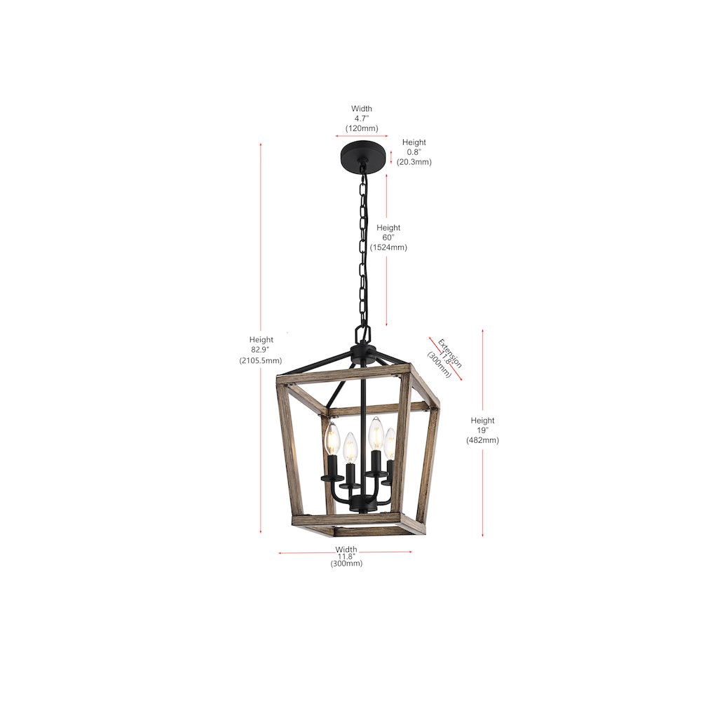 Gage 12 inch Latern Pendant in Brown and Black