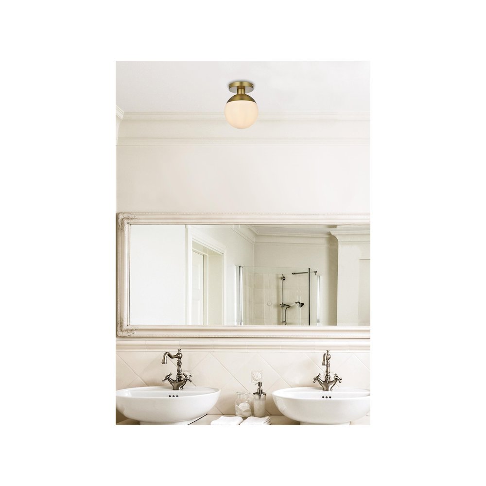 Eclipse 8 Inch Flush Mount Frosted White Shade in Satin Gold