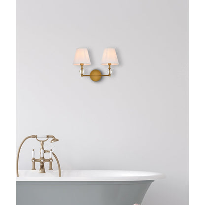 Bethany 2 lights bath sconce in brass with white fabric shade