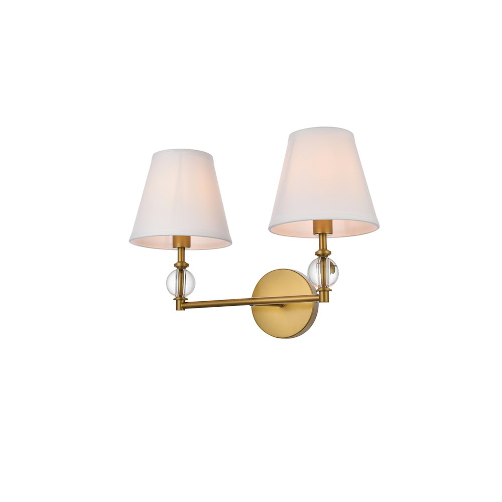 Bethany 2 lights bath sconce in brass with white fabric shade