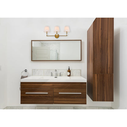 Bethany 3 lights bath sconce in brass with white fabric shade