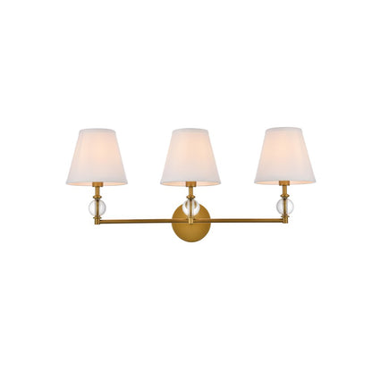 Bethany 3 lights bath sconce in brass with white fabric shade