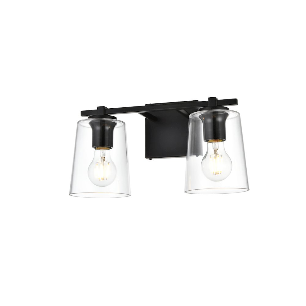 Kacey 2 light Black and Clear Bath Sconce