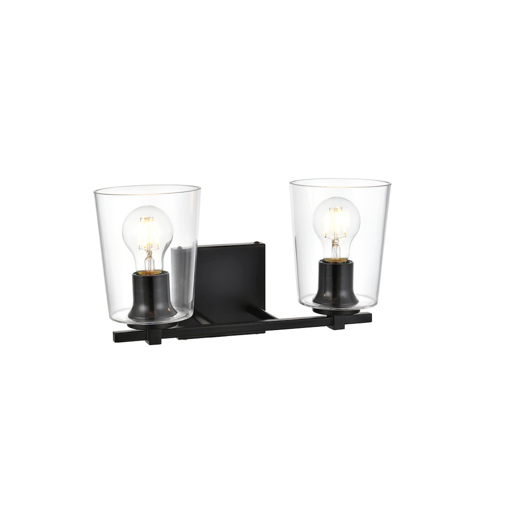 Kacey 2 light Black and Clear Bath Sconce