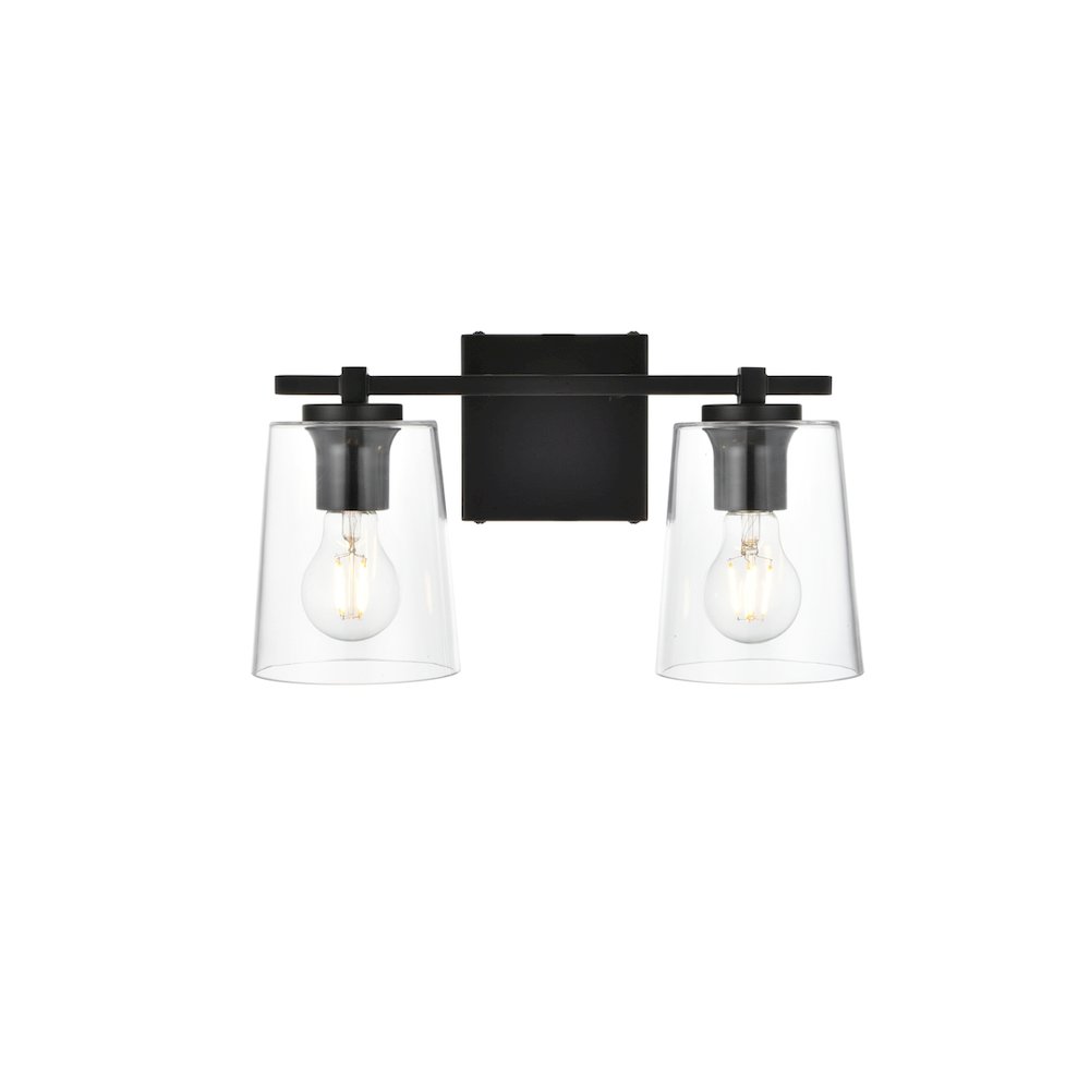 Kacey 2 light Black and Clear Bath Sconce