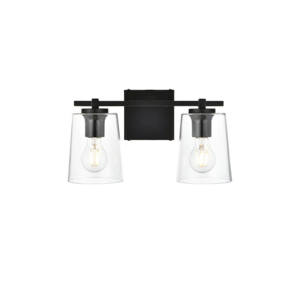 Kacey 2 light Black and Clear Bath Sconce
