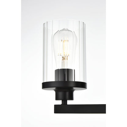 Saanvi 3 light Black and Clear Bath Sconce