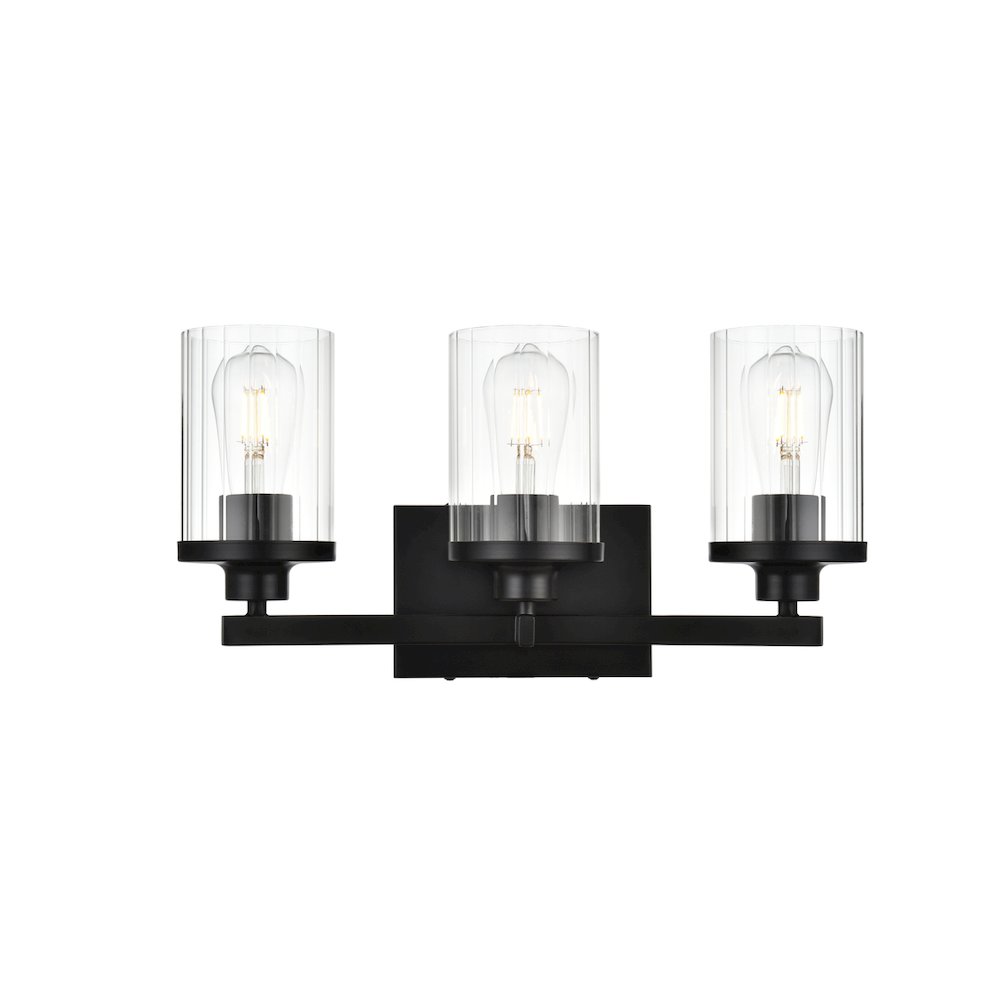 Saanvi 3 light Black and Clear Bath Sconce