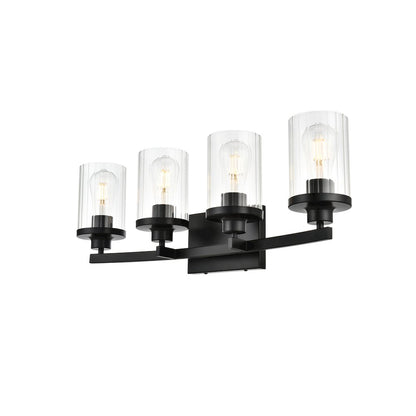 Saanvi 4 light Black and Clear Bath Sconce