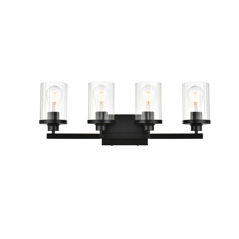 Saanvi 4 light Black and Clear Bath Sconce