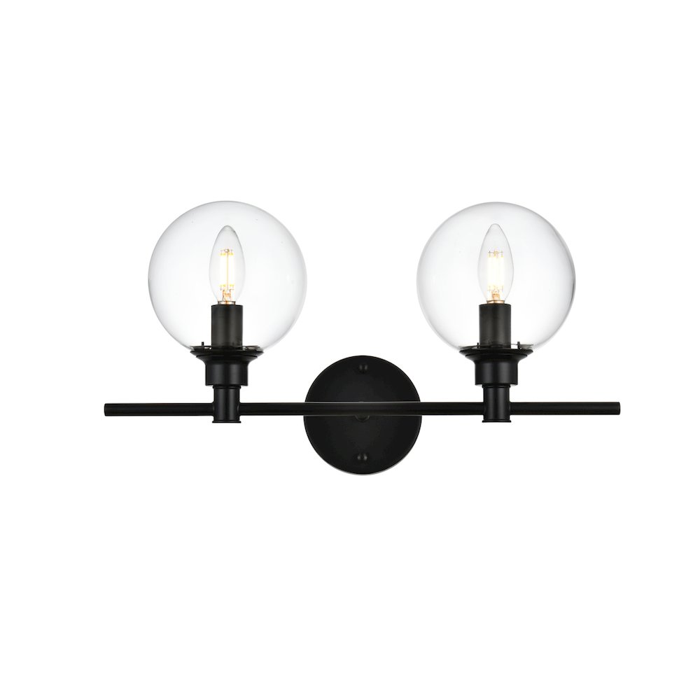 Jaelynn 2 light Black and Clear Bath Sconce