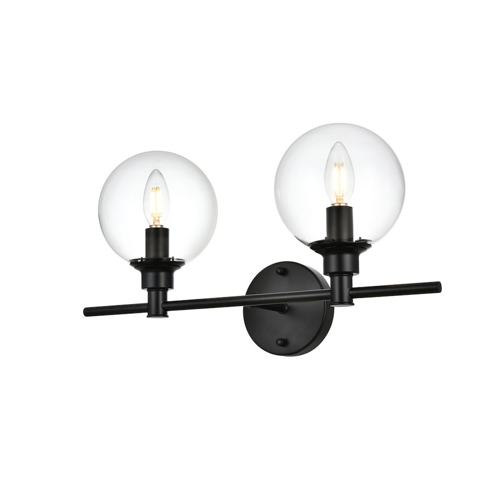 Jaelynn 2 light Black and Clear Bath Sconce