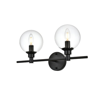 Jaelynn 2 light Black and Clear Bath Sconce