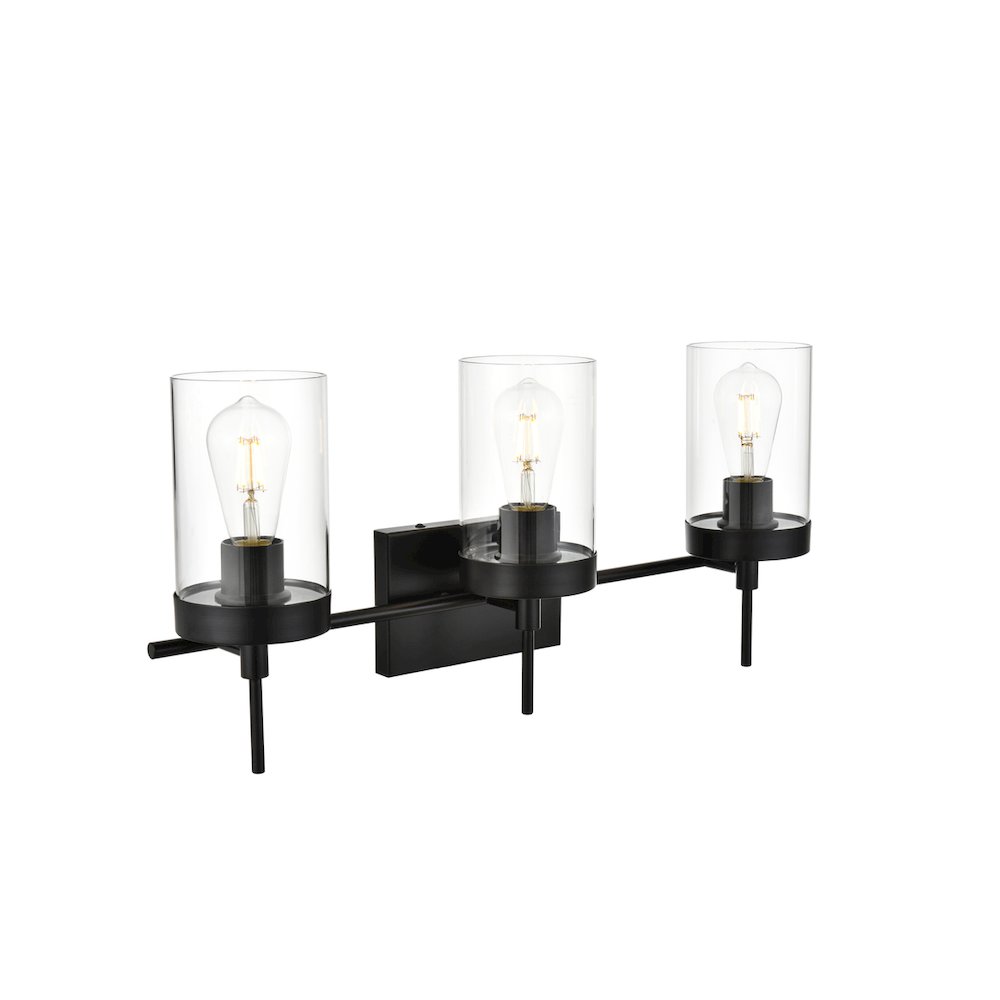 Benny 3 light Black and Clear Bath Sconce