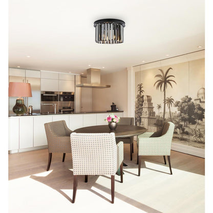 Sydney 3 light Matte Black Flush Mount Silver Shade (Grey) Royal Cut Crystal