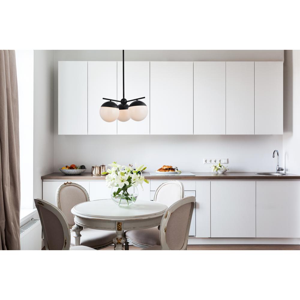 Eclipse 3 Lights Black Pendant With Frosted White Glass