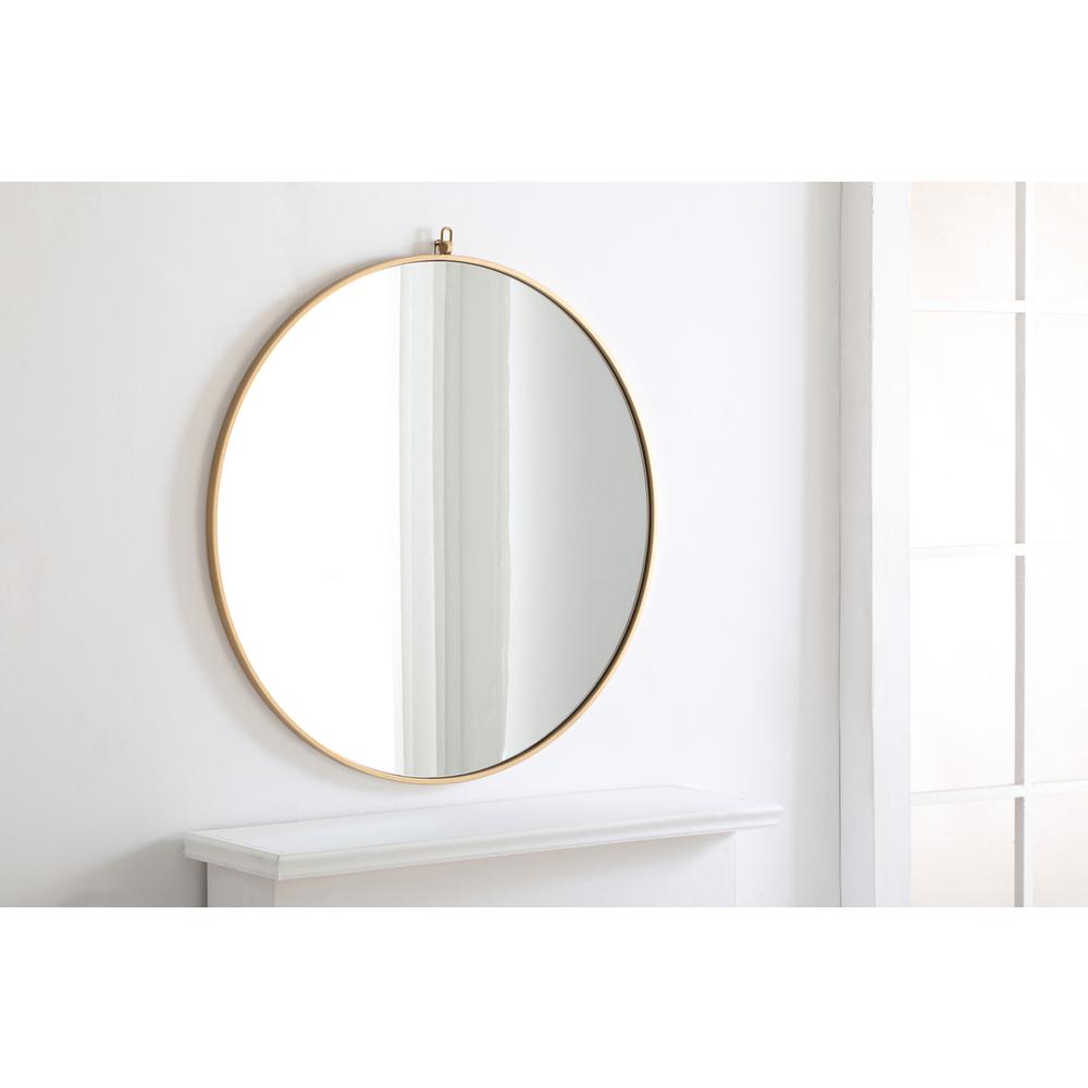 Metal frame Round Mirror with decorative hook 36 inch Brass finish