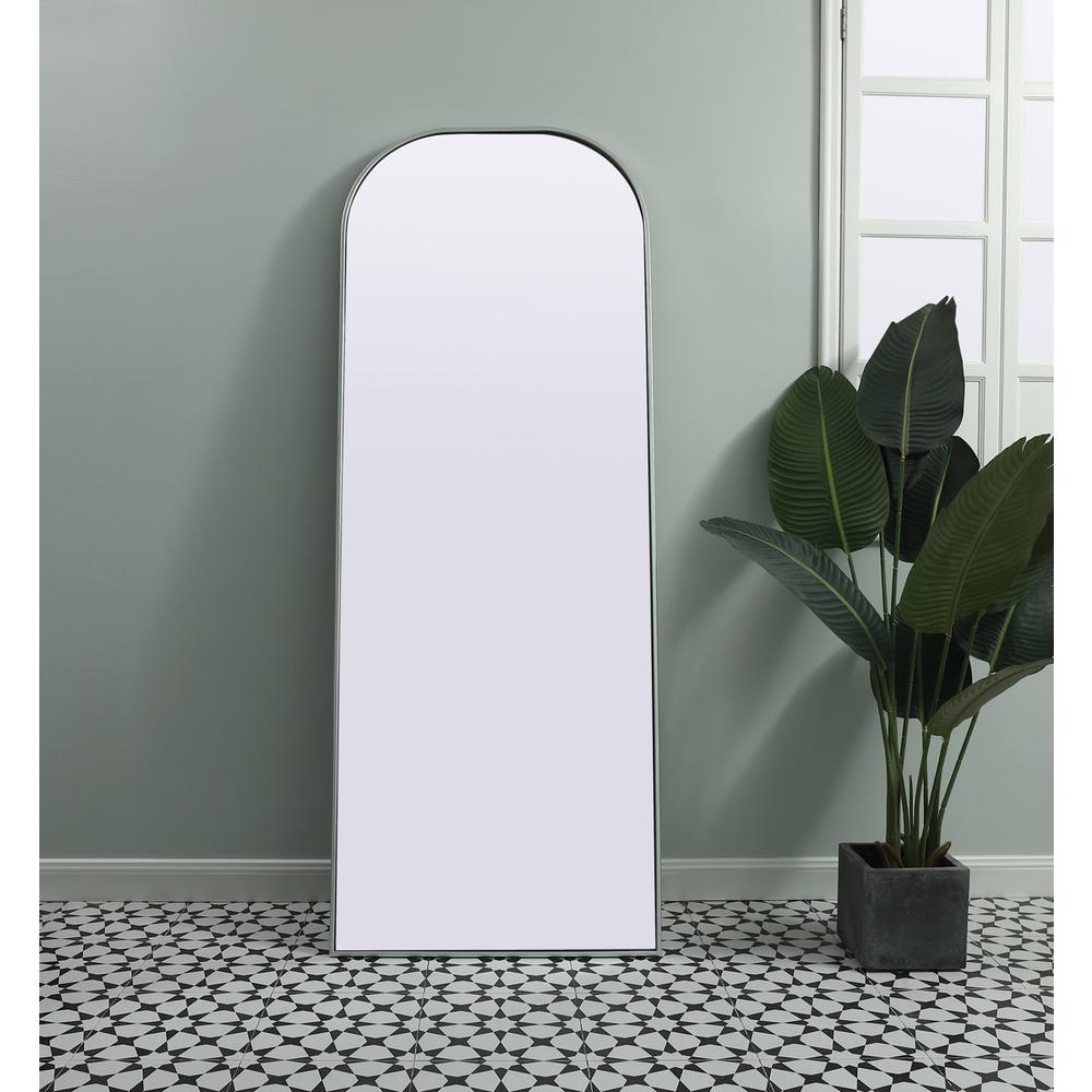 Metal Frame Arch Full Length Mirror 28x74 Inch in Silver
