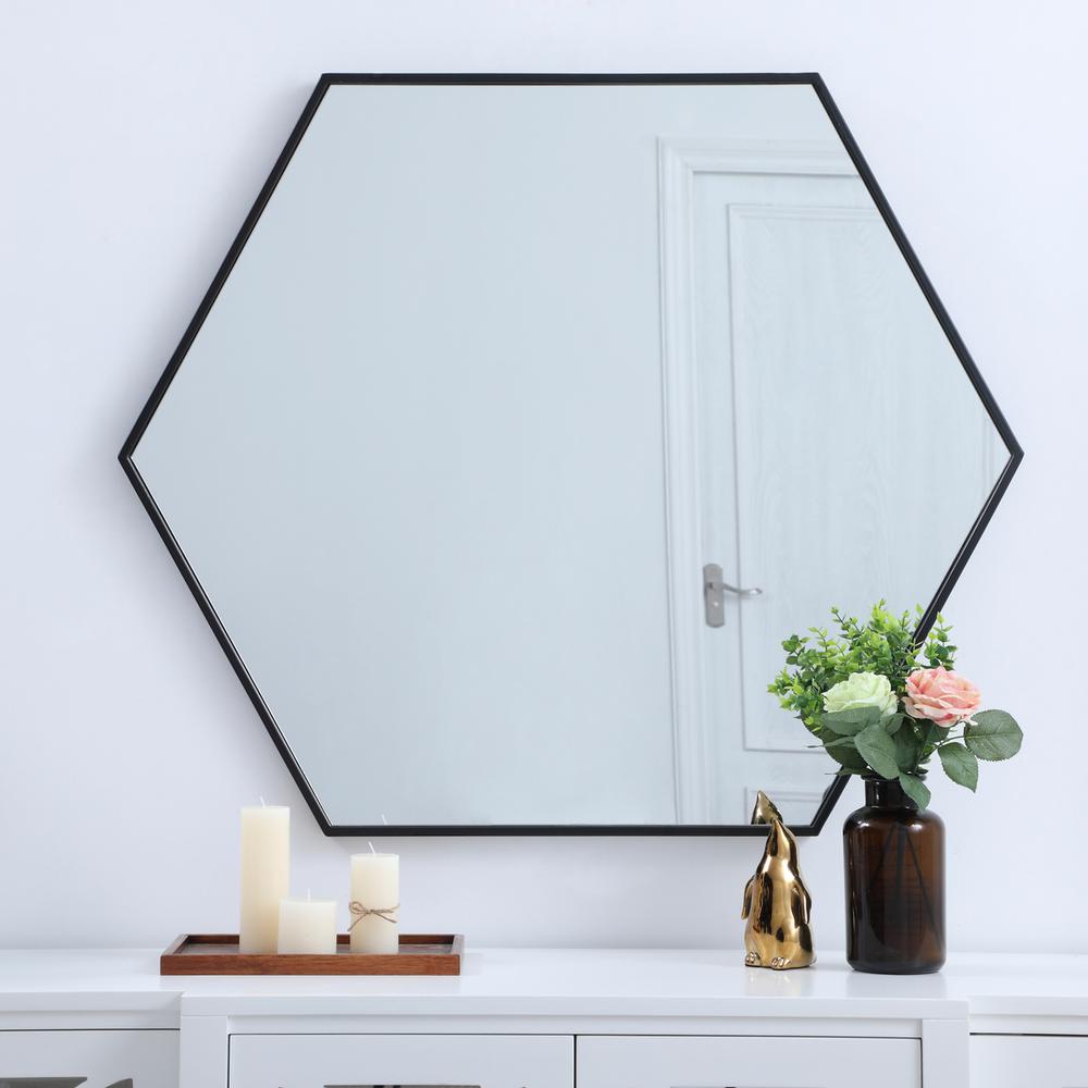 Metal frame hexagon mirror 38 inch in Black