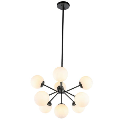 Jupiter 9 light Black and Frosted White glass pendant