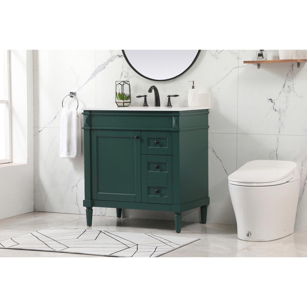 32 inch Single bathroom vanity in green with backsplash