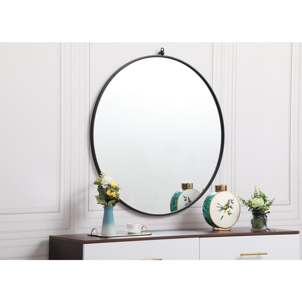 Metal frame round mirror with decorative hook 39 inch in Black