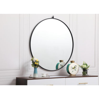 Metal frame round mirror with decorative hook 39 inch in Black