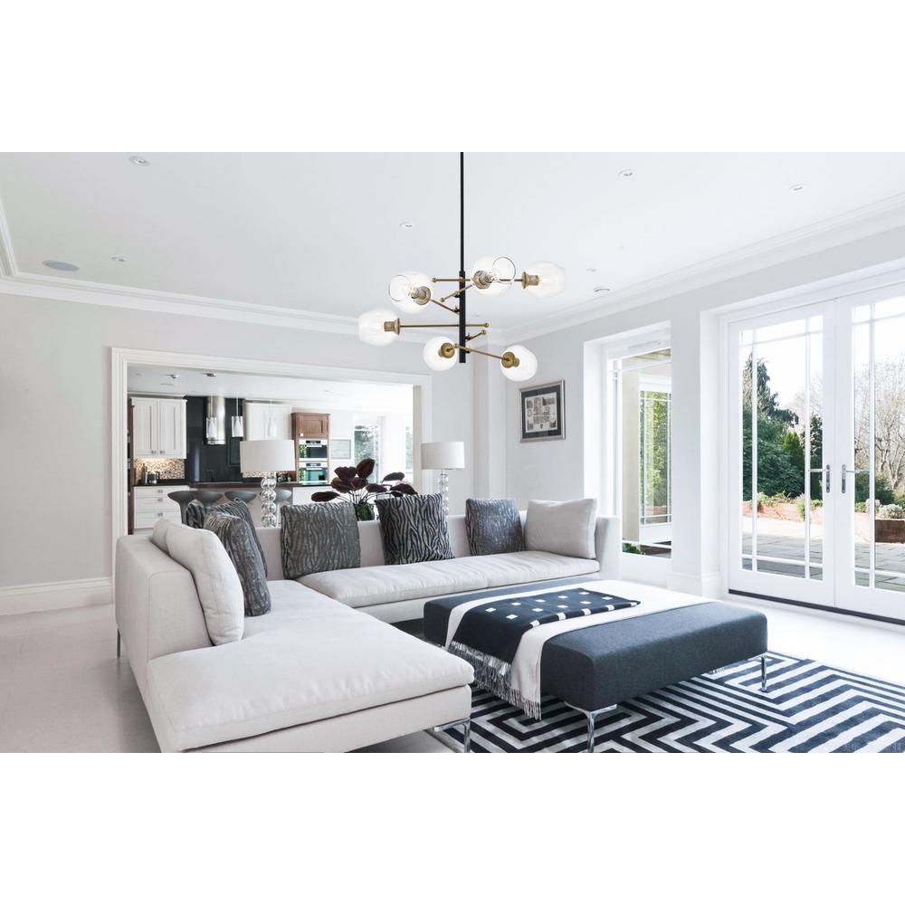 Paragon 6 light Matte Black and Brass Pendant