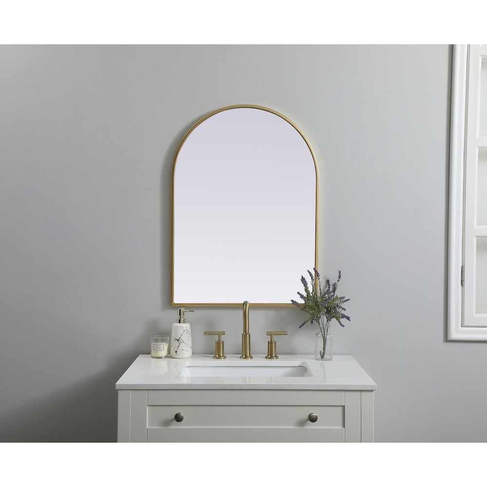 Metal Frame Arch Mirror 22x30 Inch in Brass