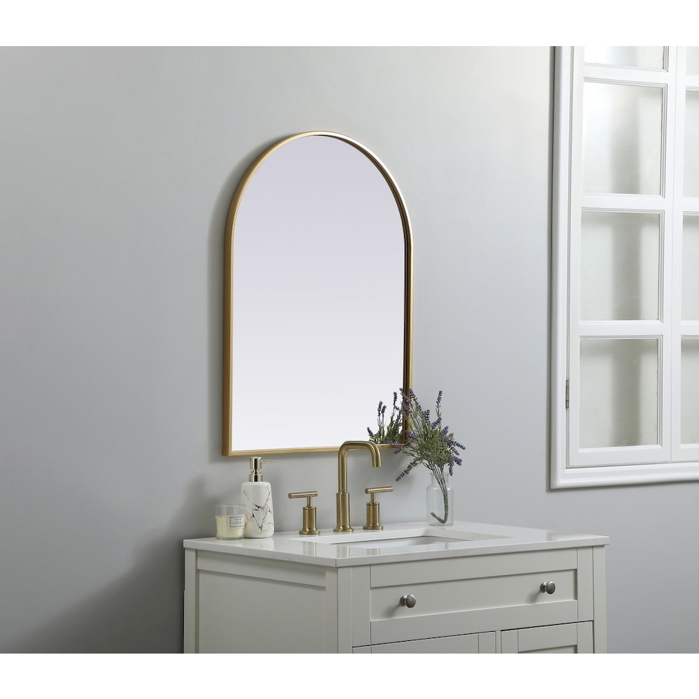 Metal Frame Arch Mirror 22x30 Inch in Brass