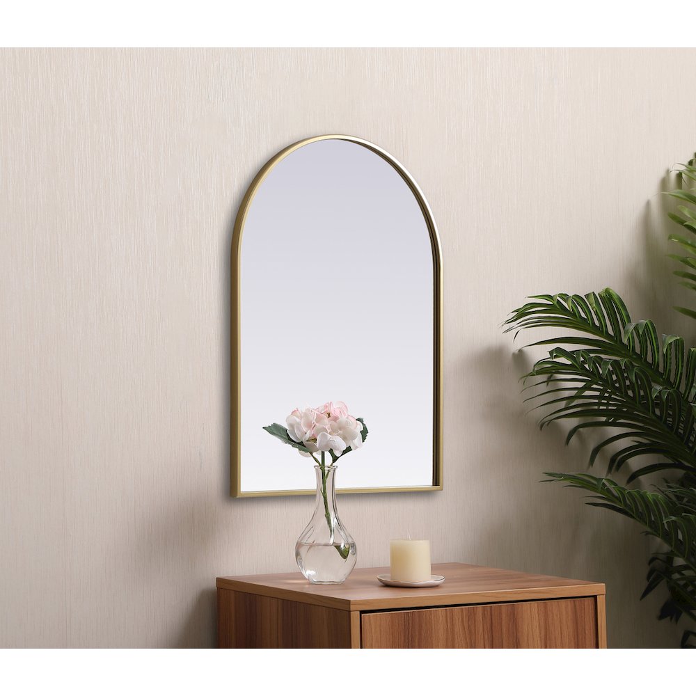 Metal Frame Arch Mirror 22x30 Inch in Brass