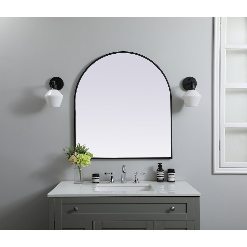 Metal Frame Arch Mirror 33x36 Inch in Black