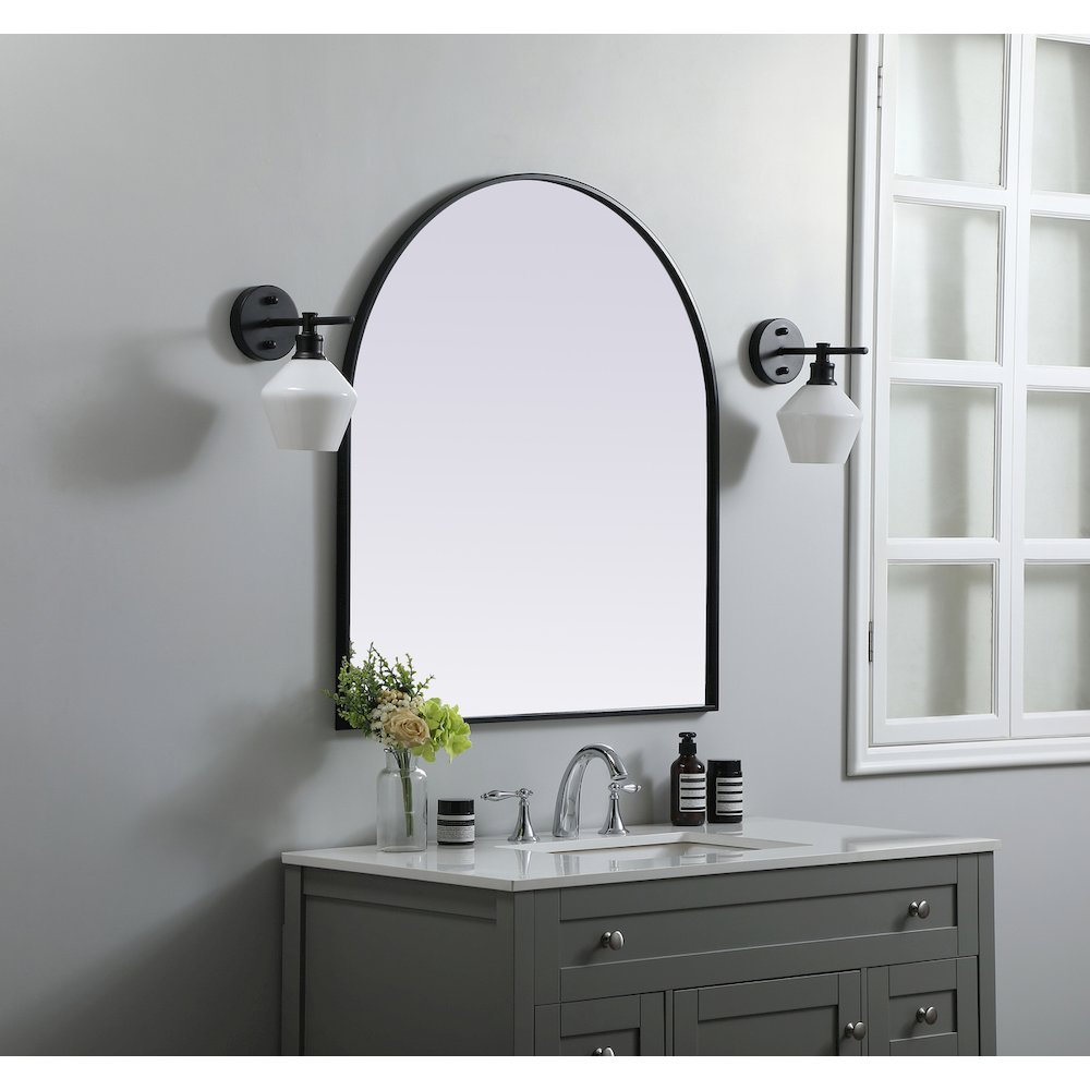 Metal Frame Arch Mirror 33x36 Inch in Black