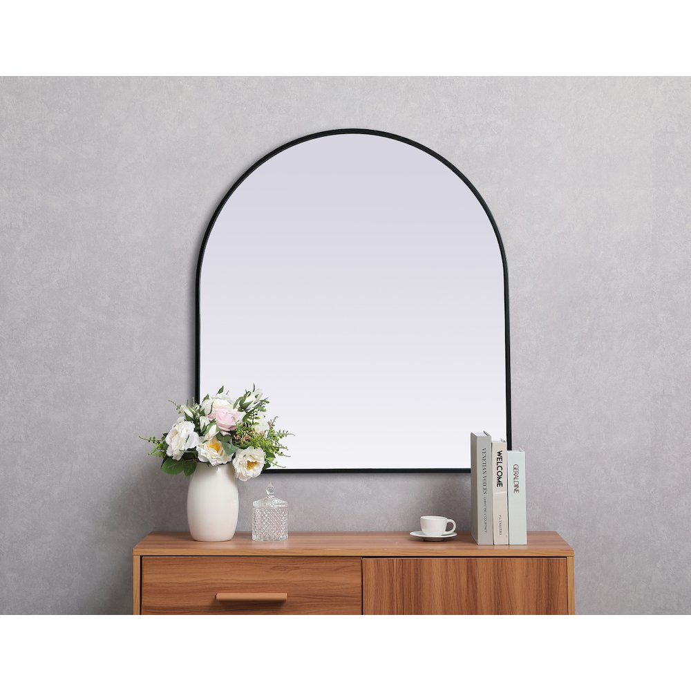 Metal Frame Arch Mirror 33x36 Inch in Black