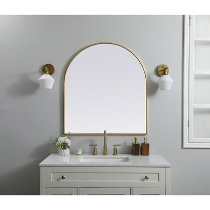 Metal Frame Arch Mirror 33x36 Inch in Brass