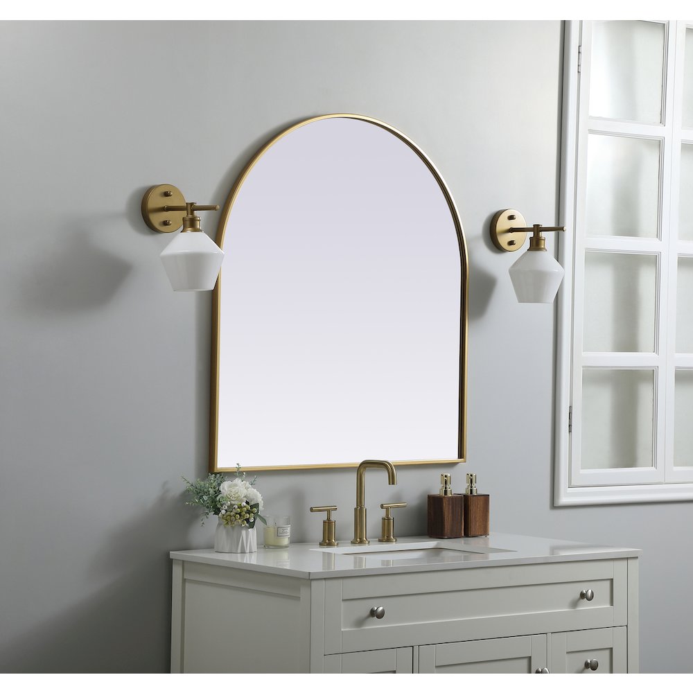 Metal Frame Arch Mirror 33x36 Inch in Brass