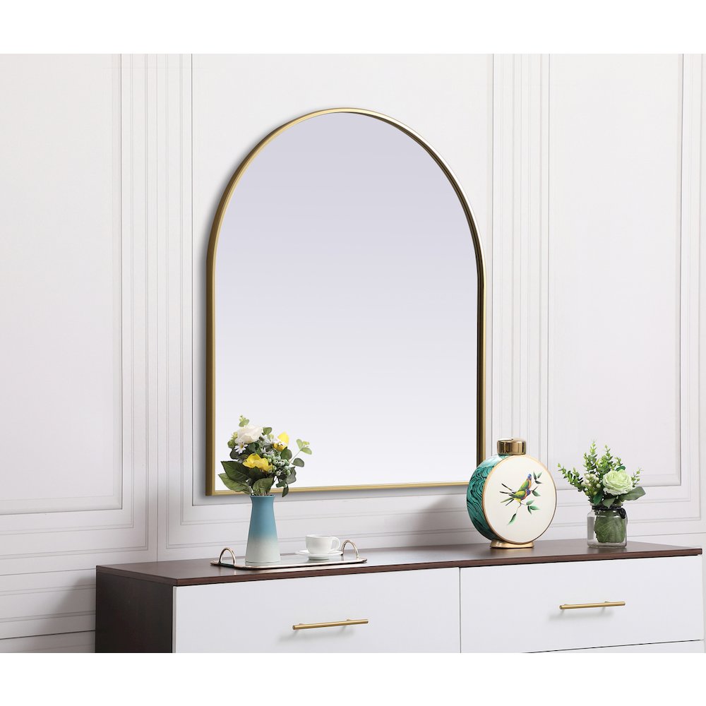 Metal Frame Arch Mirror 33x36 Inch in Brass