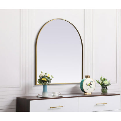 Metal Frame Arch Mirror 33x36 Inch in Brass