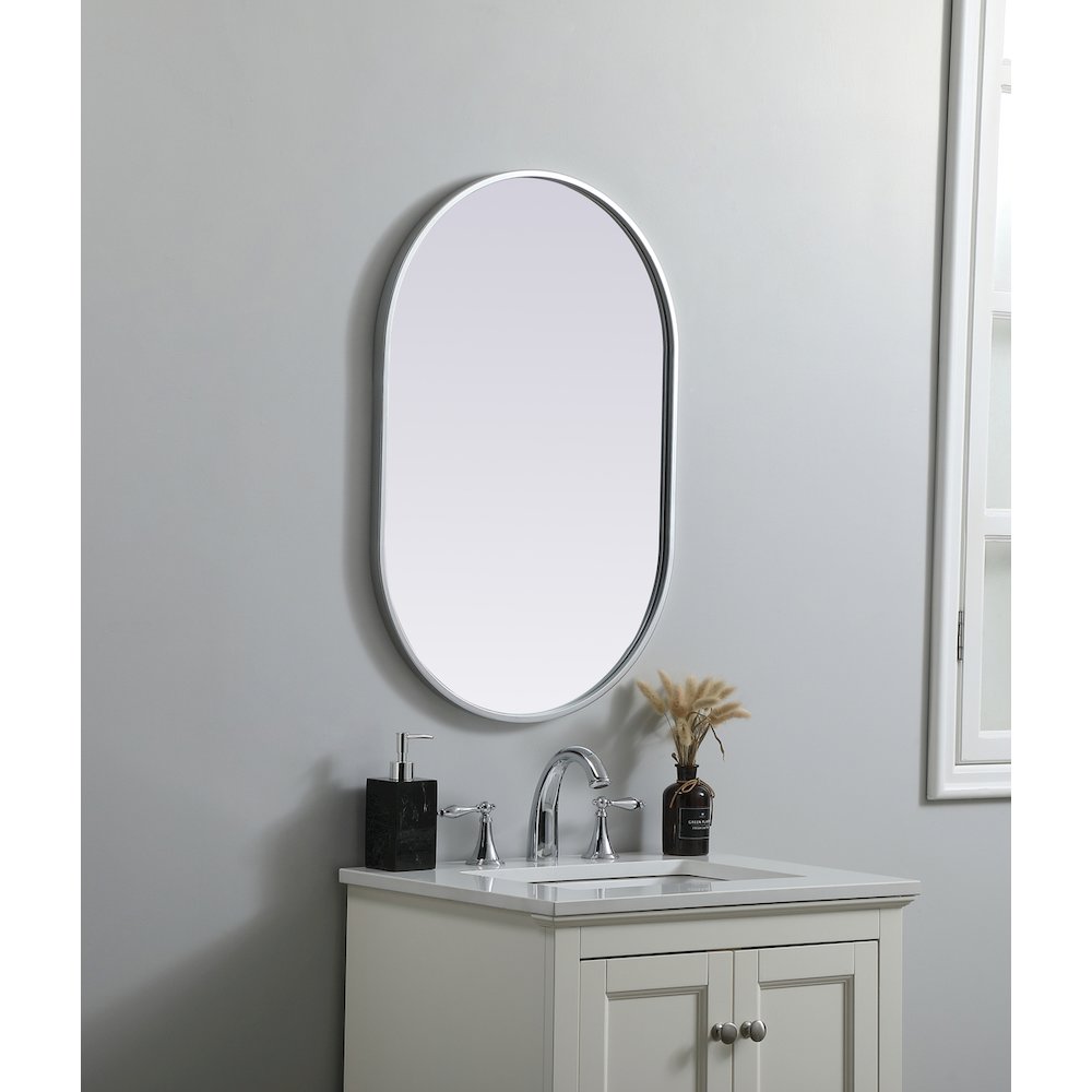 Metal Frame Oval Mirror 20x30 Inch in Silver