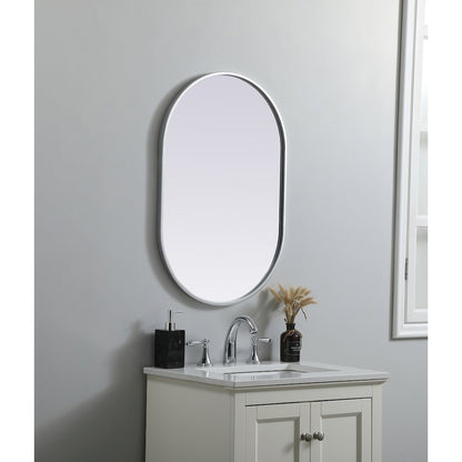Metal Frame Oval Mirror 20x30 Inch in Silver