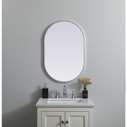 Metal Frame Oval Mirror 20x30 Inch in Silver