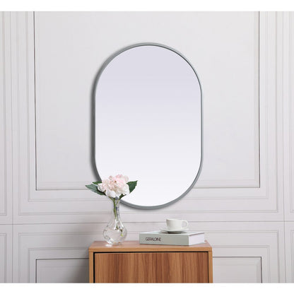 Metal Frame Oval Mirror 20x30 Inch in Silver