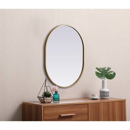 Metal Frame Oval Mirror 24x30 Inch in Brass
