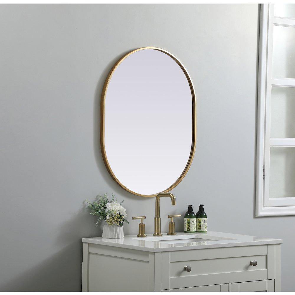 Metal Frame Oval Mirror 24x30 Inch in Brass