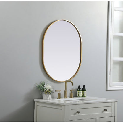 Metal Frame Oval Mirror 24x30 Inch in Brass